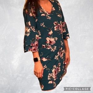 floral cocktail dress with ruffle sleeves